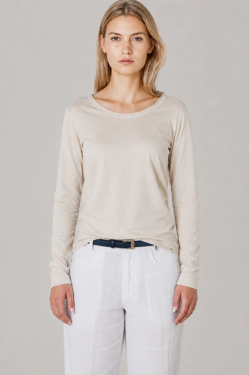 HempAge Hempage Damen vegan Langarm T-Shirt Mit Distel Motiv Beige, Beige, – Produktbild 2 von 2
