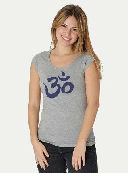 Peaces.bio - handbedruckte Biomode Peaces.bio - handbedruckte Biomode Roundneck Shirt Damen OM, Hellgrau, – Produktbild 2 von 2
