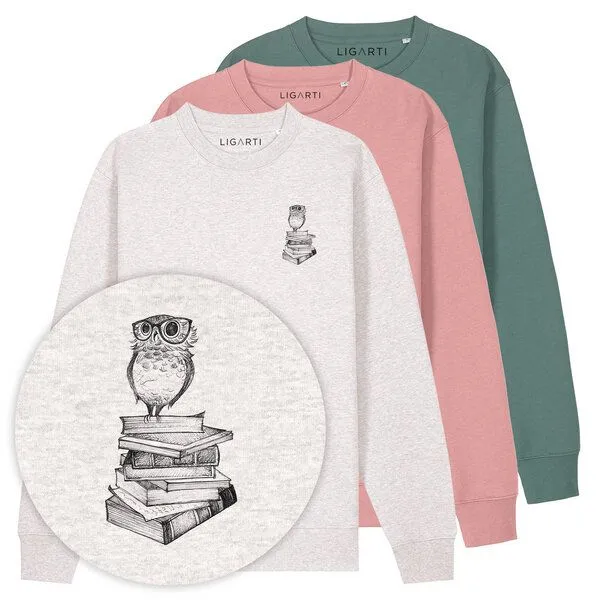 LIGARTI Pullover – Büchereule – LIGARTI Tiermanufaktur, Hellgrau, – Produktbild 2 von 2