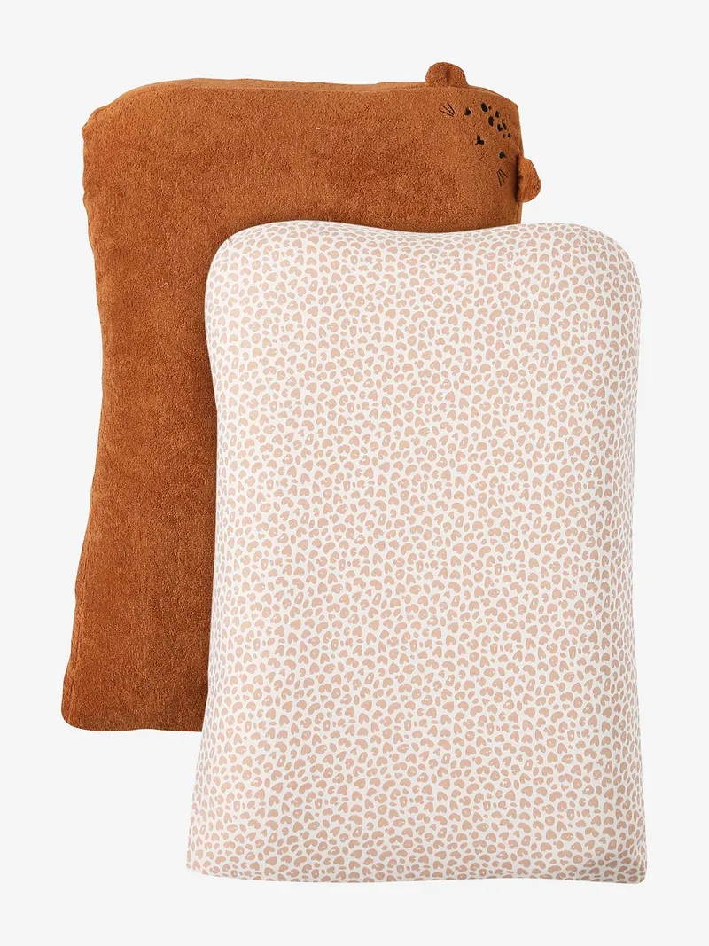 Vertbaudet 2er-Pack Ftee-Bezüge für Baby Wickelauflage personalisierbar, Braun/lovely leo, – Produktbild 1 von 4
