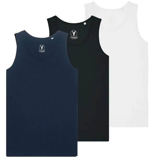 YTWOO YTWOO 3x Regular Herren Tanktop, Weiß-schwarz-navy, – Produktbild 1 von 2