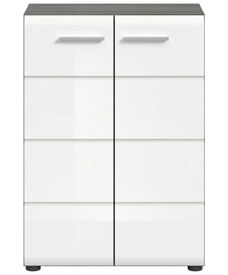 xonox.home Kommode, Weiß Hochglanz Rauchsilber Melamin Modern 60x85x37 cm, Grau, – Produktbild 3 von 4