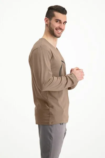Renegade Guru Renegade Guru Herren Langarm Shirt Rudra mit Zen Print – Bambus und Bio-Baumwolle, Inca cacao (braun), – Produktbild 3 von 4