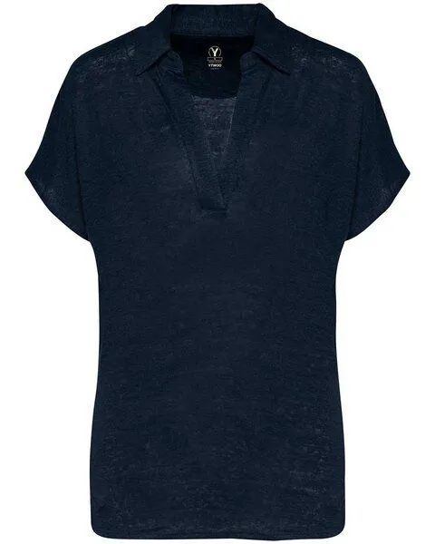 YTWOO YTWOO Exklusives Damen Polohemd aus 100% Leinen, Navyblau, – Produktbild 1 von 3