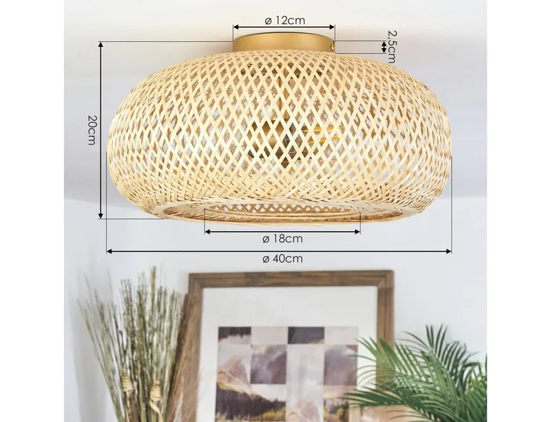 hofstein Deckenleuchte »Decollatura« Deckenlampe aus Metall/Bambus in Goldfarben/Natur, ohne Leuchtmittel, Leuchte im Boho Design mit Lichteffekt, ø40cm, 1xE27, Beige, – Produktbild 4 von 5