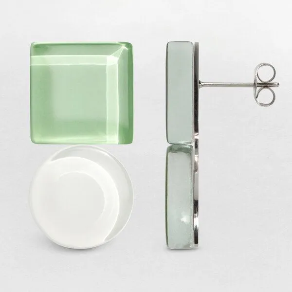ALEXASCHA ALEXASCHA Geometrische Statement Ohrringe aus Glas | Bauhaus Design | 16 Farbkombinationen, Grün & weiß, – Produktbild 4 von 4