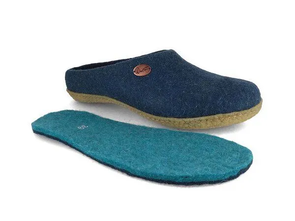 WoolFit WoolFit Filzpantoffeln „Classic“ mit Naturgummisohle mit weichen Filzeinlagen, Blau, – Produktbild 3 von 4