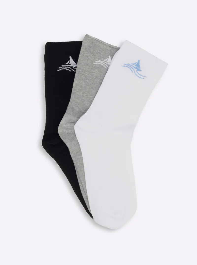 wäschepur Socken weiß + schwarz + steingrau, Weiß + schwarz + steingrau, – Produktbild 1 von 3