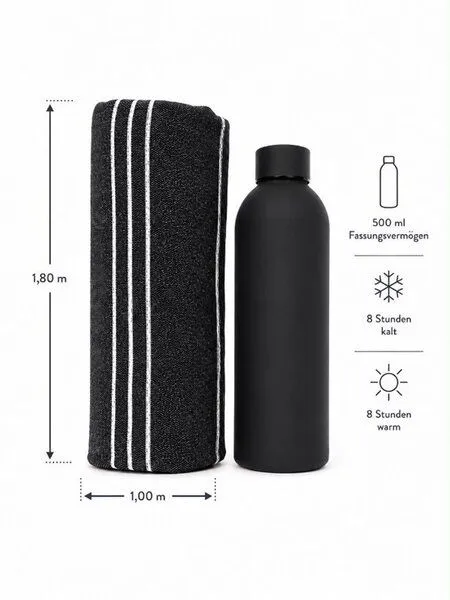Sandiik Sandiik Allrounder Tuch Geschenke Set mit Thermoflasche, Schwarz, – Produktbild 4 von 4