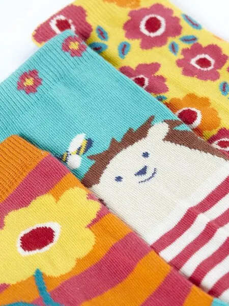Frugi Frugi Kindersocken in Dreierpack mit Igel und Blumen – Produktbild 2 von 3