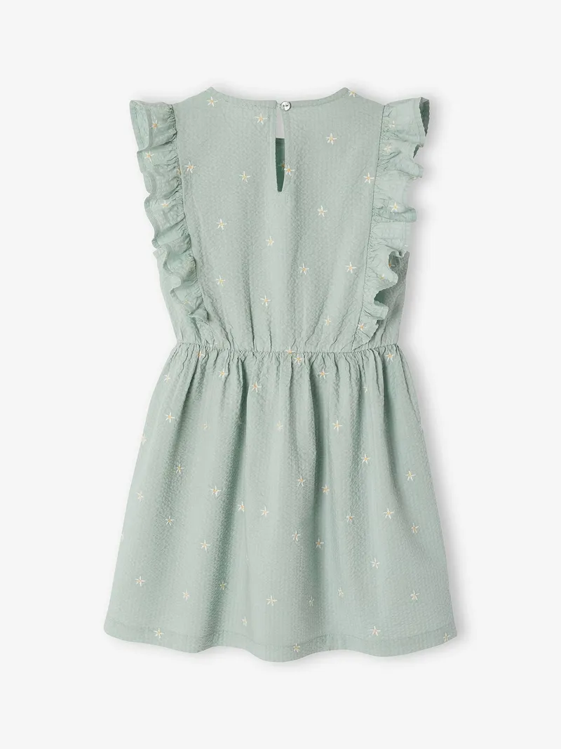 Vertbaudet Vertbaudet Mädchen Volantkleid aus Seersucker salbei, Salbeigrün, – Produktbild 2 von 4