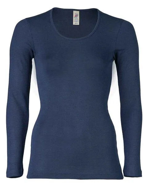 Engel natur Engel Natur Damen-Shirt Langarm Unterhemd Schurwolle Seide, Marineblau, – Produktbild 1 von 3