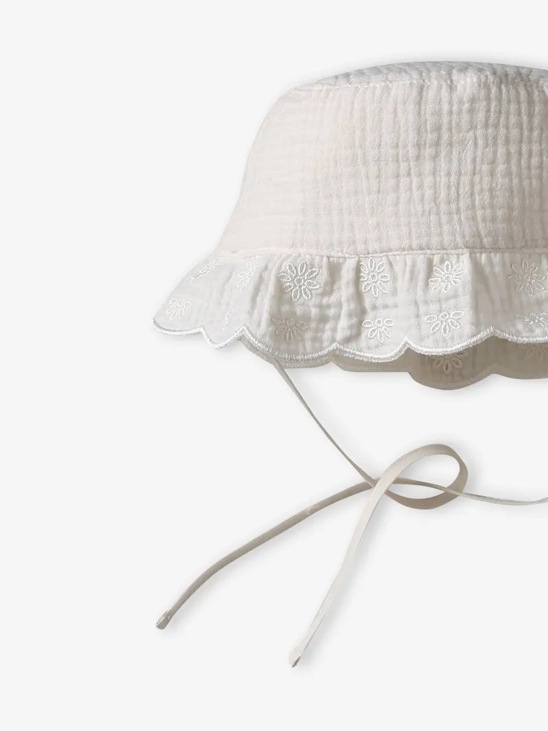 Vertbaudet Sonnenhut Mädchen Baby mit Bogenkante, Wollweiß, – Produktbild 3 von 3