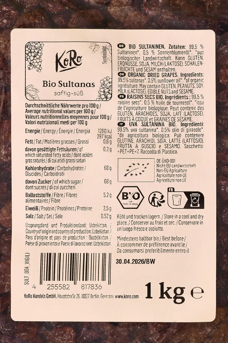 KoRo Bio Sultanas 1 kg – Produktbild 5 von 5