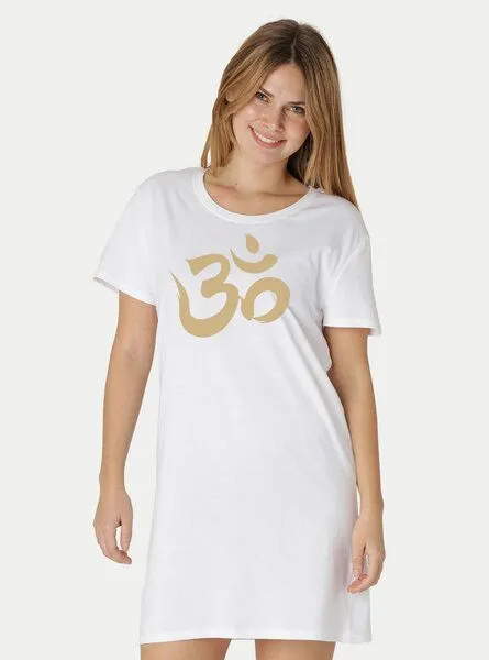 Peaces.bio - handbedruckte Biomode Peaces.bio - handbedruckte Biomode Longshirt "Om" Damen, Weiss, – Produktbild 2 von 2
