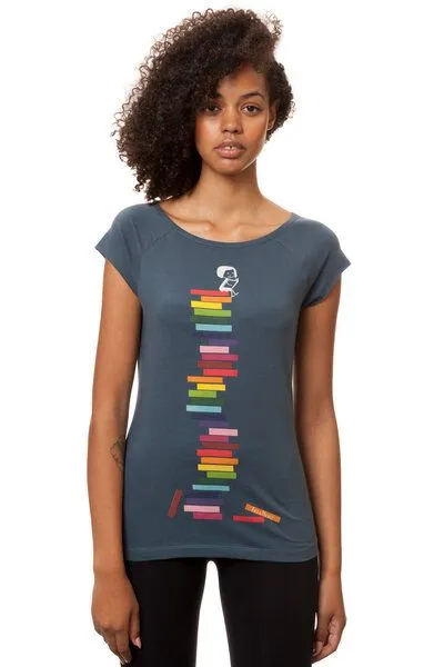 FellHerz FellHerz Damen T-Shirt Books Girl Bio Fair, Thundercloud (blau), – Produktbild 2 von 3