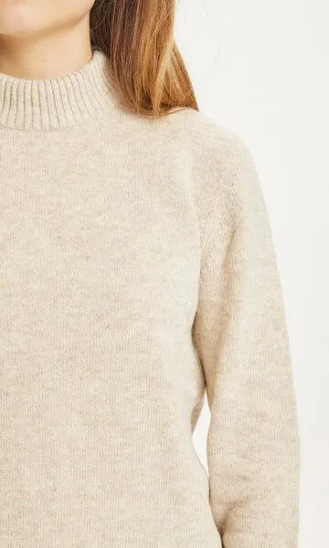 KnowledgeCotton Apparel KnowledgeCotton Apparel Strickpullover - MYRTHE Lambswool High Neck - aus Bio-Lammwolle, Natur (light feather grey), – Produktbild 4 von 4