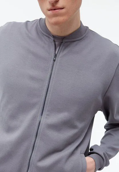 Givn Berlin Givn Berlin Jacke GBCARTER aus Bio-Baumwoll Piqué mit Reißverschluss, Stormy grey (pique), – Produktbild 3 von 3