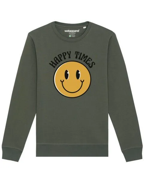 watapparel watapparel Sweatshirt Unisex Happy times smiley emoji, Khaki, – Produktbild 1 von 4