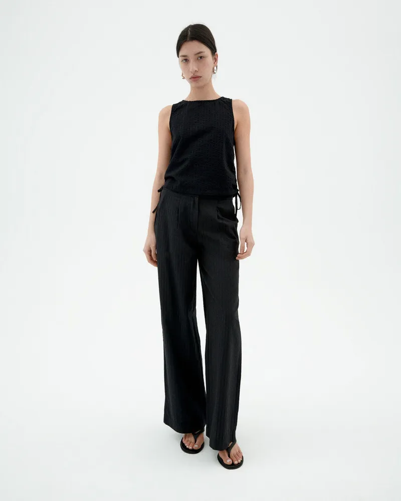 thinking mu Thinking MU Damen vegan Hose Seersucker Manolita Schwarz, Schwarz, – Produktbild 1 von 2