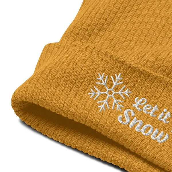PepMelon Let it snow bestickte Bio-Rippmütze, Mustard (gelb), – Produktbild 4 von 4