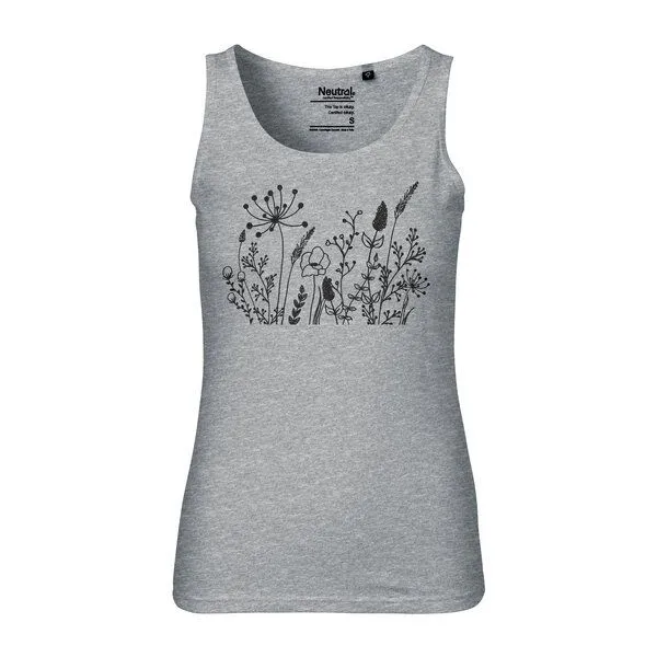 HANDGEDRUCKT HANDGEDRUCKT Frauen Tank Top "Wilde Wiese" aus 100% Bio Baumwolle (kbA), Sports grey, – Produktbild 1 von 2