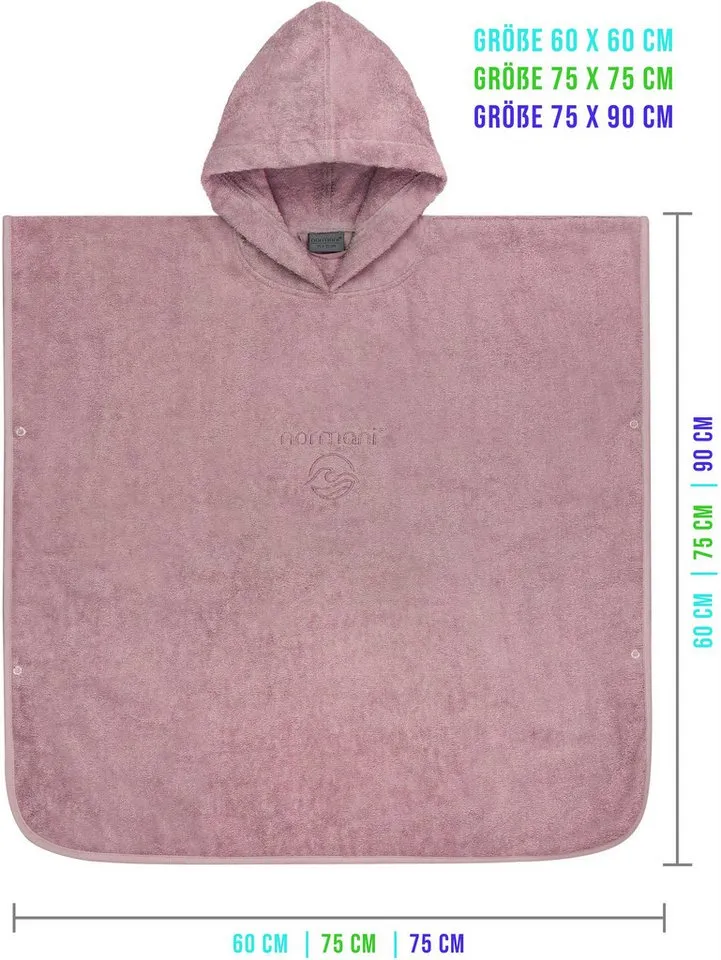 normani Badeponcho Badeponcho aus Bio-Baumwolle für Kinder, Bio-Baumwolle, Kapuze, Schlupf, Kinderbademantel mit Kapuze Strandponcho, Beige|rosa, – Produktbild 3 von 5