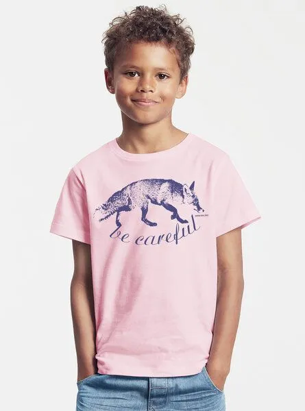 Peaces.bio - handbedruckte Biomode Peaces.bio - handbedruckte Biomode Bio-Kinder T-Shirt Be Careful, Rosa, – Produktbild 2 von 2