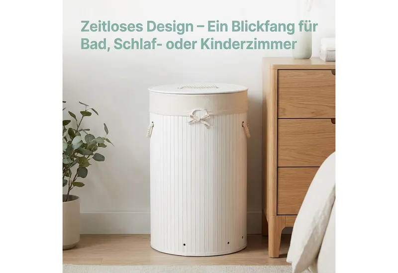 RELAXDAYS RELAXDAYS Wäschekorb Bambus rund (1 St), Weiß, – Produktbild 2 von 5