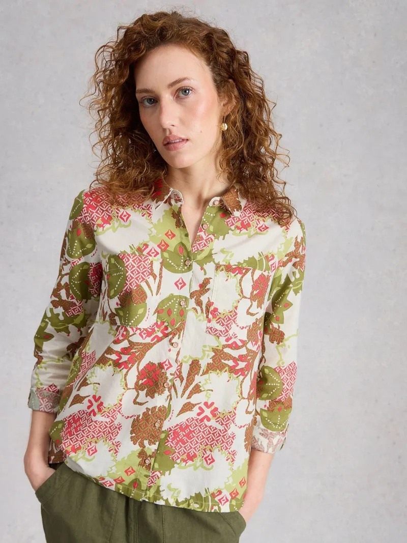 White Stuff Bluse Sophie aus Bio-Baumwolle - 48, Grün print, – Produktbild 1 von 4