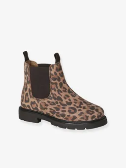Vertbaudet Vertbaudet Leder-Boots mit Dehneinsätzen und Profilsohle Leo-Print Mädchen – Produktbild 1 von 1