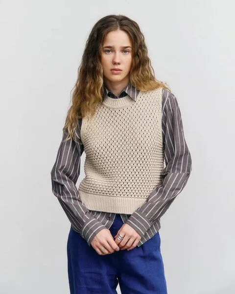 Rotholz Rotholz Damen Weste - Cropped Knit Vest - aus Bio-Baumwolle, Nature white, – Produktbild 2 von 4