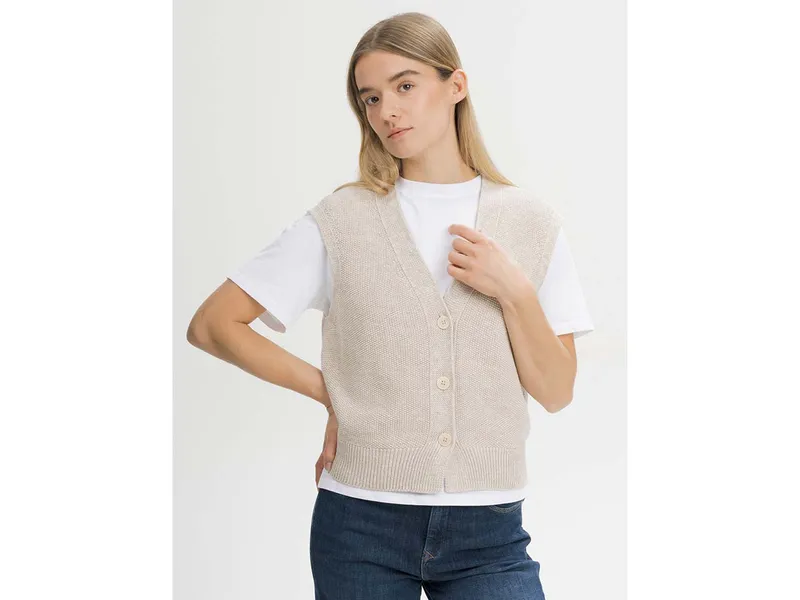 MELA MELA Strukturierte Strickweste Style BHOJA aus 100% Bio-Baumwolle, Cream speckles, – Produktbild 3 von 6