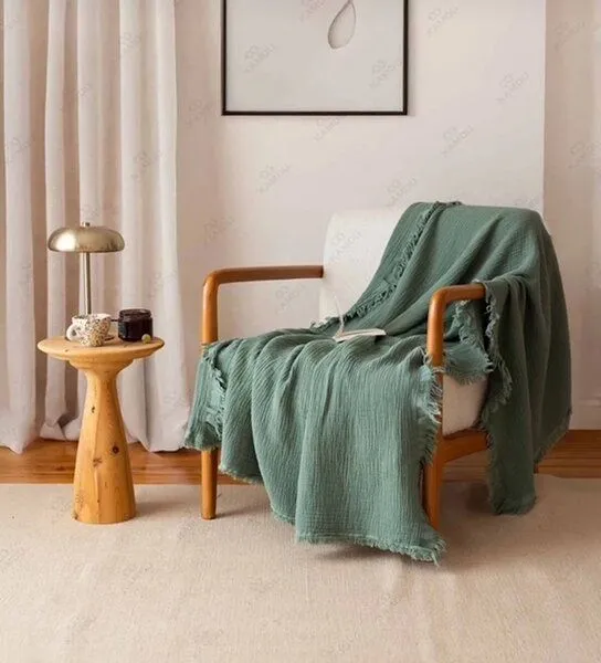 Sandiik Sandiik Musselin Plaid Natural 100 × 200 cm, Mintgrün, – Produktbild 2 von 4
