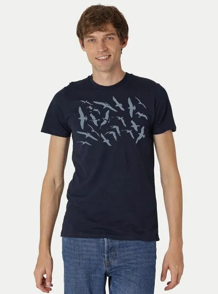 Peaces.bio - handbedruckte Biomode Peaces.bio - handbedruckte Biomode Fit T-Shirt Möwen Herren, Blau, – Produktbild 1 von 2
