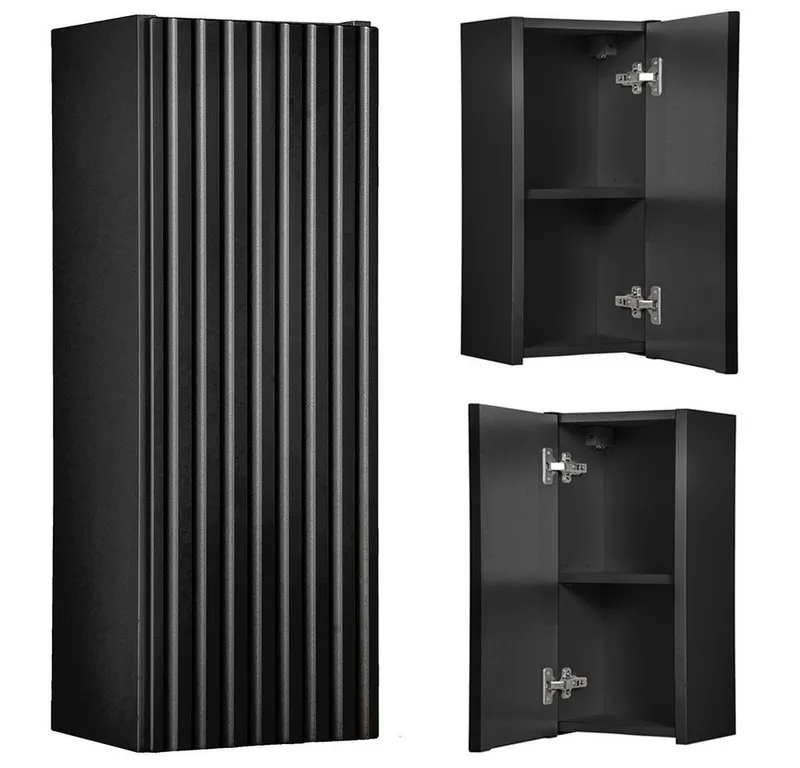 Lomadox Hängeschrank NEWPORT-56-BLACK 20cm Badschrank 1-trg schwarz gerillte Front grifflos, Schwarz, – Produktbild 1 von 5