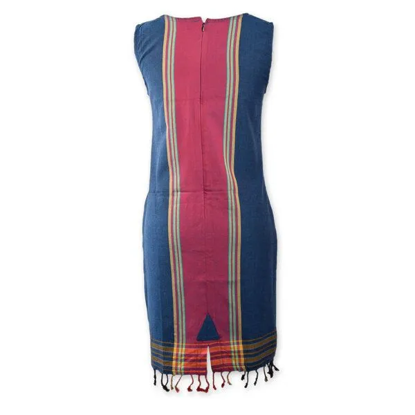 Africulture Africulture Kikoy Sommerkleid kurz, Strandkleid "Jua" mit Sonnen Stickmuster, made in Kenia, Navy, – Produktbild 3 von 4