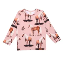 Walkiddy Kinder Langarmshirt GOTS zertifiziert Bio-Baumwolle Rosa Pferde-Print Allover „Beauty Horses“ bequem – Walkiddy – Produktbild 1 von 1