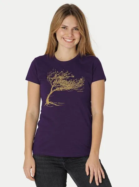 Peaces.bio - handbedruckte Biomode Peaces.bio - handbedruckte Biomode Bio-Damen-T-Shirt "Windy Tree", Violett, – Produktbild 1 von 2
