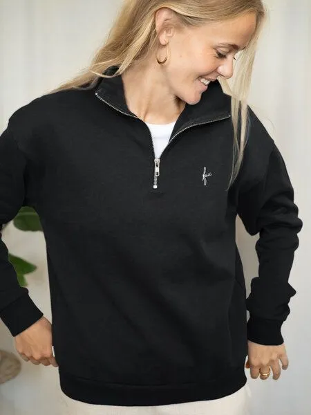 FUXBAU FUXBAU Frauen fux Half Zip Sweater, Schwarz, – Produktbild 2 von 4
