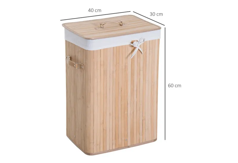 HOMCOM HOMCOM Wäschekorb schmal Wäschesammler mit Griff, für Schlafzimmer & Bad, natur (Wäschekorb, 1 St., Wäschebox), Bambus, faltbar, 72L, Natur, 40 x 30 x 60 cm, Beige, – Produktbild 3 von 5