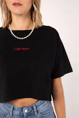 Coffee Fashion Coffee Fashion Caffé doppio Besticktes Bio Baumwoll Crop Top – Produktbild 1 von 1