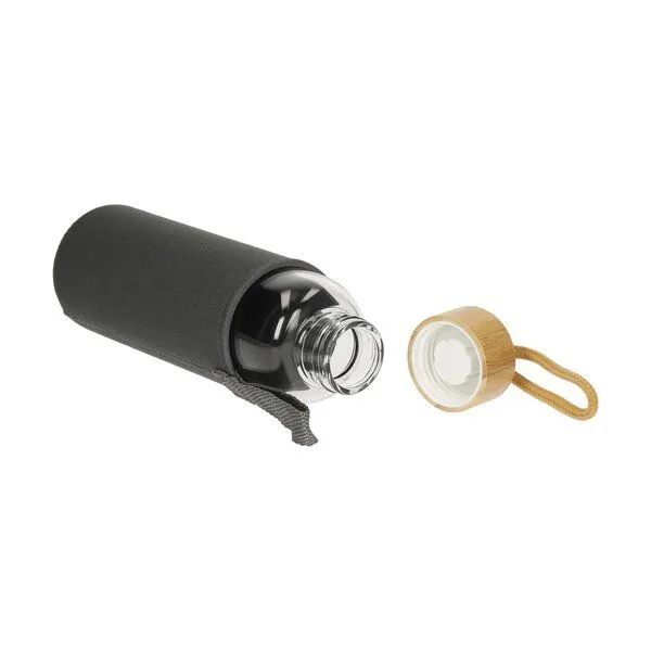 elasto elasto Glasflasche 550 ml mit Bambusdeckel - Trinkflasche mit Schutzhülle, Staywild, – Produktbild 3 von 4