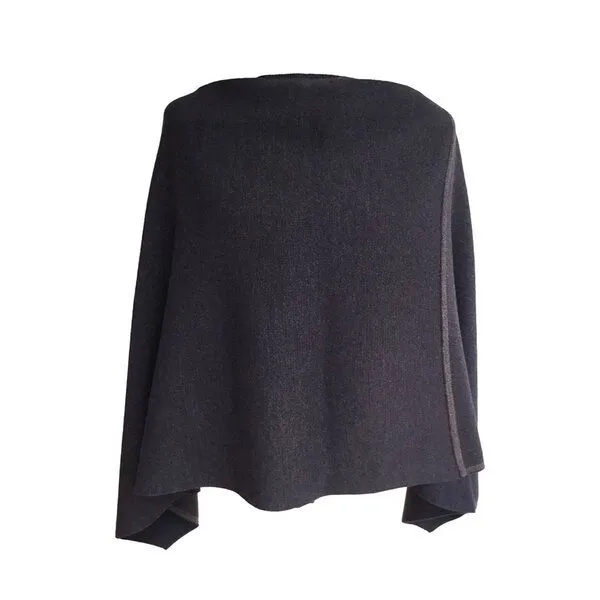austriandesign.at austriandesign.at DreieckPoncho reversibel dünn aus extrafeiner Merinowolle, Blaubraun/braun, – Produktbild 2 von 4