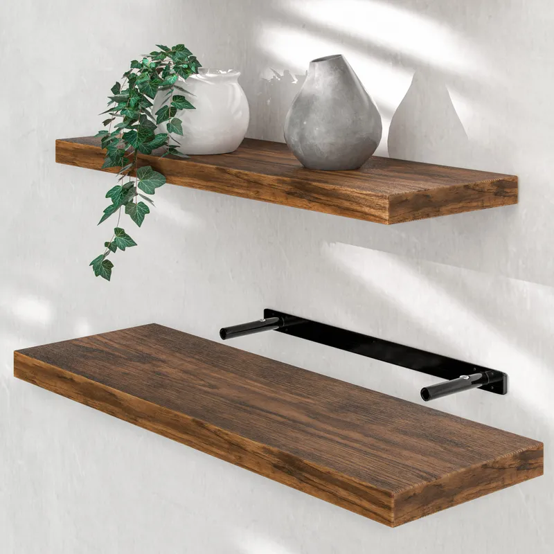Casaria® Wandregal Schweberegal 70cm Eiche dunkel + Halterung, Eiche, – Produktbild 2 von 2
