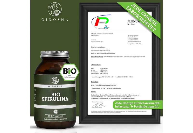QIDOSHA Bio Spirulina Presslinge 500 mg Presslinge, 300 g, 100 % Bio Spirulina aus kontrolliert biologischer Aquakultur – Produktbild 4 von 5