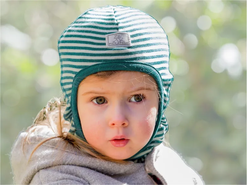 Pickapooh Pickapooh Baby und Kinder Helmmütze Schlupfmütze Wolle Seide petrol geringelt Gr.48, Grün, – Produktbild 2 von 2