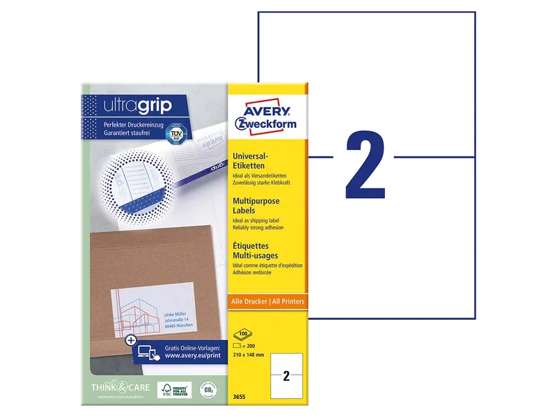 Avery Zweckform 200 Zweckform Etiketten '3655' 210 x 148 mm, A4 – Produktbild 2 von 3