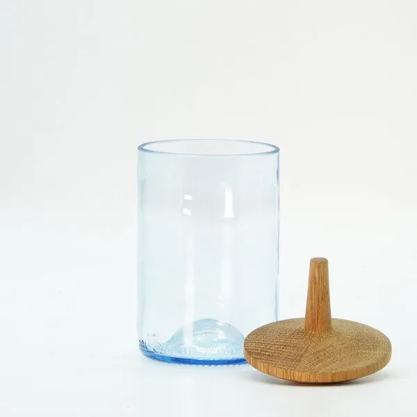nest-gestaltung nest-gestaltung Blaues Recyclingglas mit Kreisel-Holzdeckel – Produktbild 3 von 4