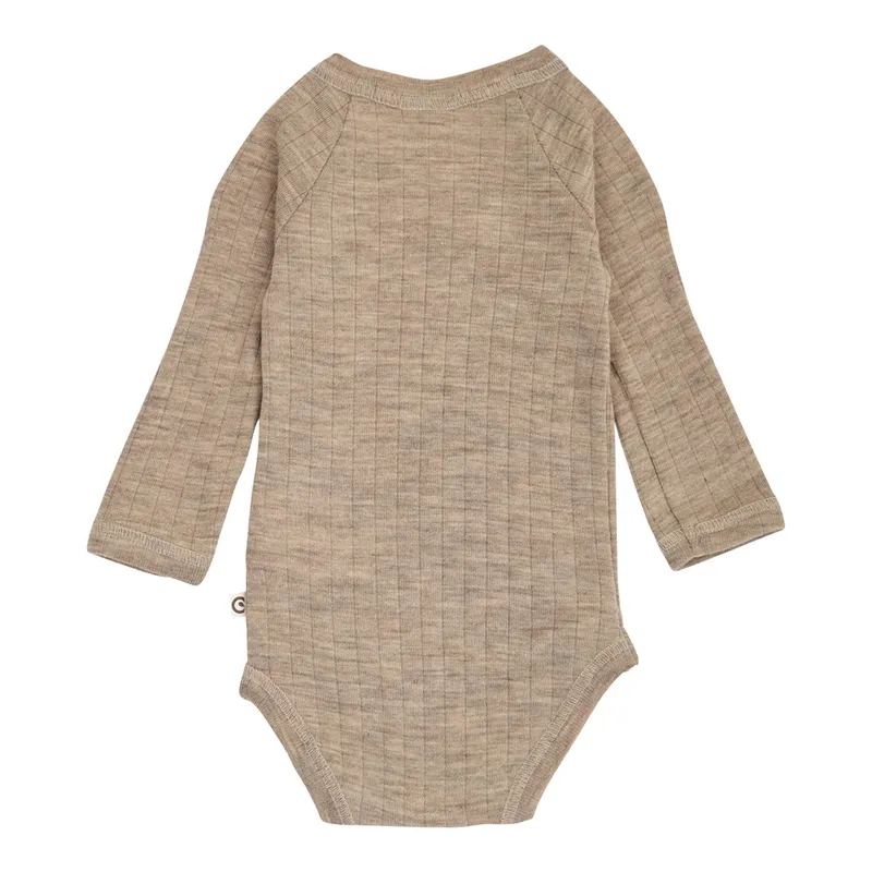 müsli Müsli Woll-Wickelbody langarm Rippqualität Merinowolle, Beige, – Produktbild 1 von 1